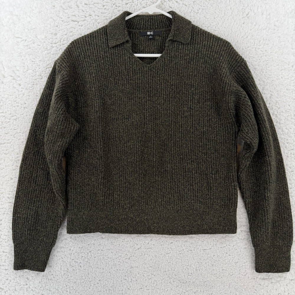 Uniqlo :C Sweater Womens Small Green Cotton Wool Collared Ribbed Knit Pullover